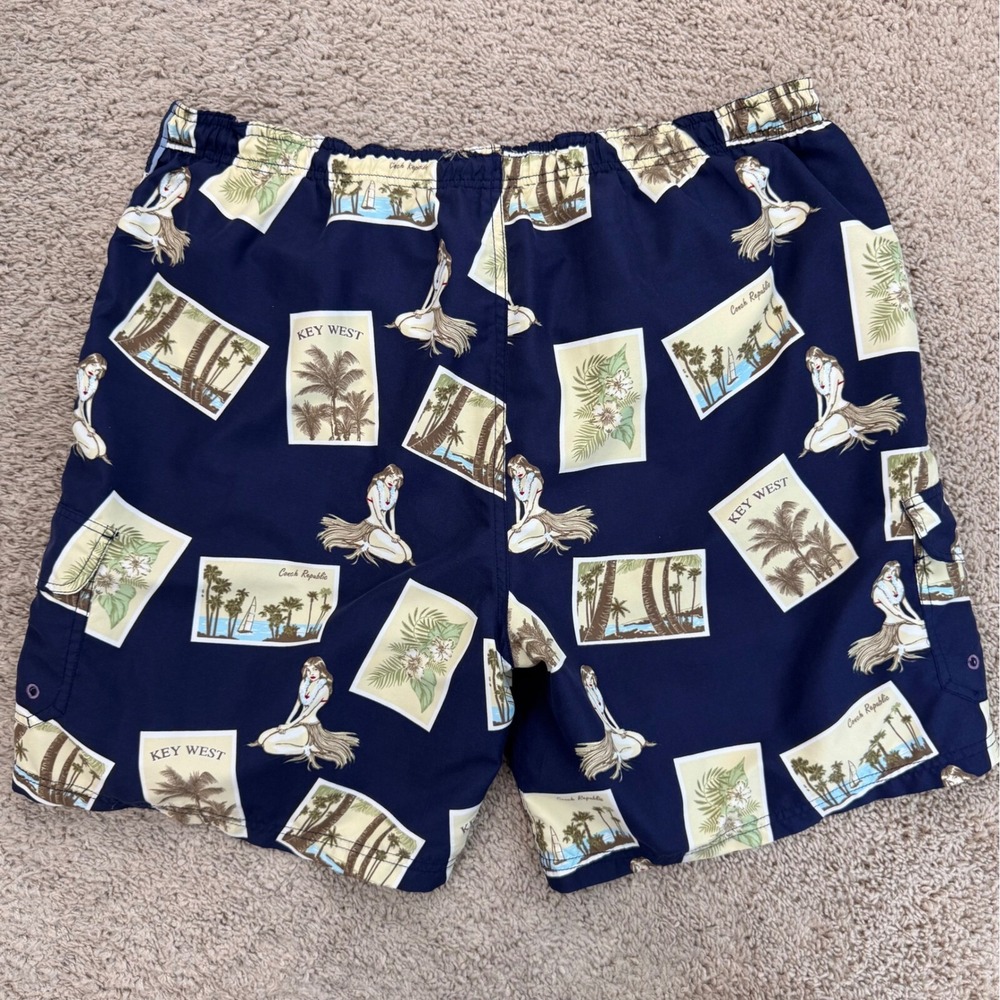 Joe Marlin Swim Trunks Mens‎ L Blue Hula Girl Key West Print Side Pockets Shorts - Picture 4 of 10
